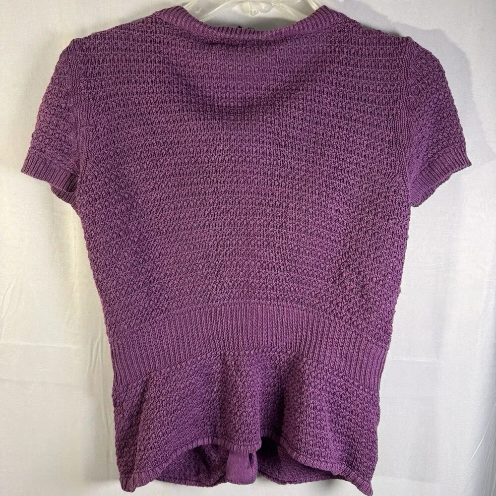 Ann Taylor Women’s M Purple Linen Cotton Short Sleeve Button Front Knit Cardigan